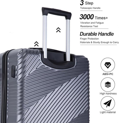 Luggage Sets Wear-Resistance Hardside Lightweight Suitcase Double Spinner Wheels, TSA Lock,Two Hooks, Scratch-resistant Carry-on,3 Piece Set(20inch 24inch 28inch) (Gray)