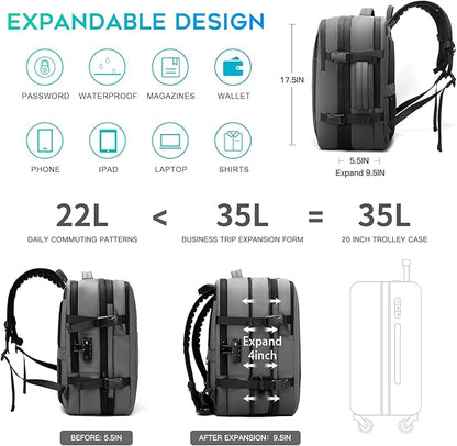 BANGE Backpack with Anti-Theft Vacuum Compression Travel Backpack,Expandable Backpacks with Pump for Airplanes