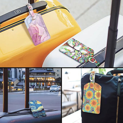 FINTIE 2 Pack Luggage Tags, Leather Name ID Labels with Privacy Cover for Travel Bag Suitcase, Theme - Glittering Marble