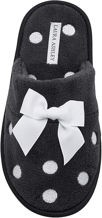 Laura Ashley Ladies Embroidered Soft Terry Scuff Slipper