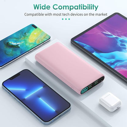 Portable Charger 38800mAh,LCD Display Power Bank,5 USB Outputs Battery Pack Backup, USB-C 3A in&out Travel Essential Portable Phone Charger For iPhone 17/16/15/14/13 Pro/12,Android Samsung Galaxy-Pink