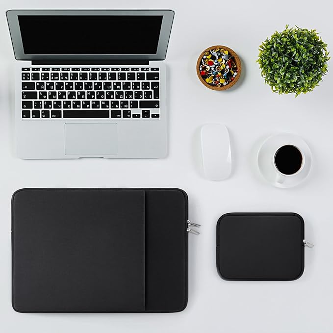 RAINYEAR 13 Inch Laptop Sleeve Compatible 13.3" MacBook Air/Pro M1 M2 M3 M4 A3240 A3113 A2681 A2337 A1932 A2179 A2338 A1706 A1708 Case Bag with Front Pocket Accessories Pouch (Black, Upgraded Version)