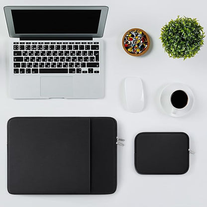 RAINYEAR 13 Inch Laptop Sleeve Compatible 13.3" MacBook Air/Pro M1 M2 M3 M4 A3240 A3113 A2681 A2337 A1932 A2179 A2338 A1706 A1708 Case Bag with Front Pocket Accessories Pouch (Black, Upgraded Version)