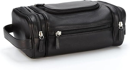 Leatherology Black Onyx Multi Pocket Toiletry Bag - Main top zippered compartment with additional side and front zippered pockets