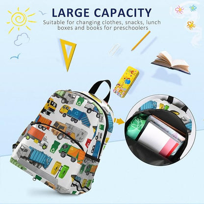 Garbage Trucks Cute Kid's Toddler Backpack for Boys Girls Preschool Nursery with Safety Leash (031117) 10.9 X5.9 X 12.9inch