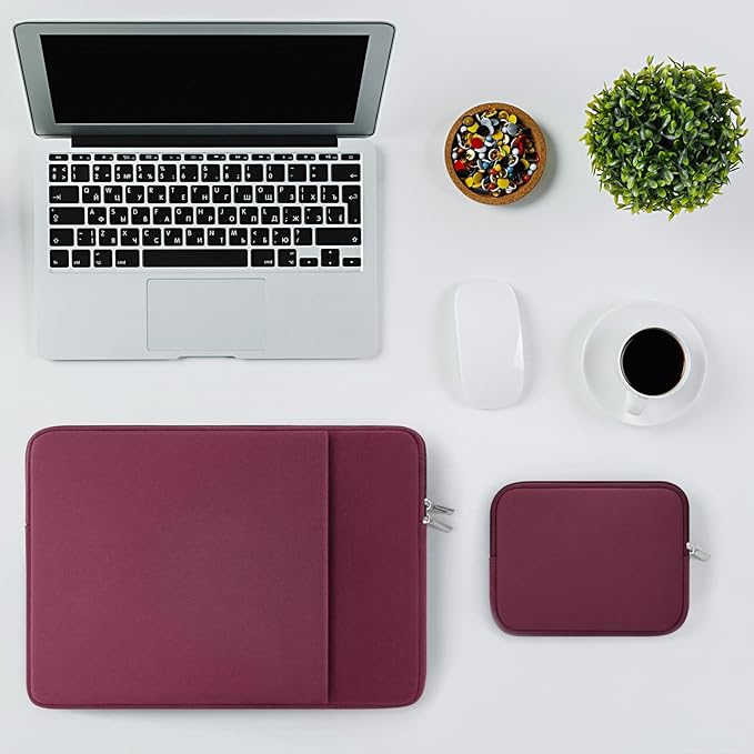 RAINYEAR 13 Inch Laptop Sleeve Compatible 13.3" MacBook Air/Pro M1 M2 M3 M4 A3240 A3113 A2681 A2337 A1932 A2179 A2338 A1706 A1708 Case Bag with Front Pocket Accessories Pouch (Red, Upgraded Version)