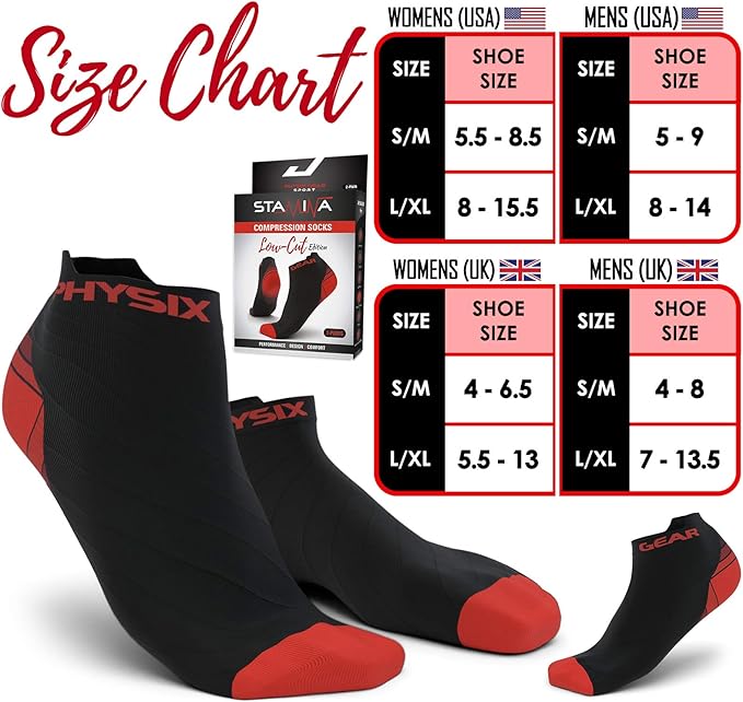 Physix Gear Short Compression Socks for Men & Women - Best Low Compression Socks Women & Men Ankle Socks with Arch Support