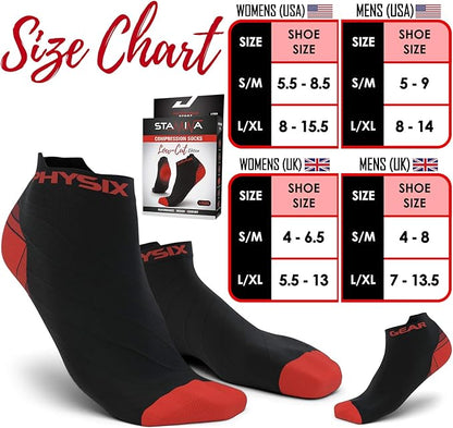 Physix Gear Short Compression Socks for Men & Women - Best Low Compression Socks Women & Men Ankle Socks with Arch Support