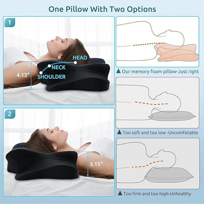 DONAMA Cervical Pillow for Neck and Shoulder,Contour Memory Foam Pillow,Ergonomic Neck Support Pillow for Side Back Stomach Sleepers with Pillowcase-Standard Size