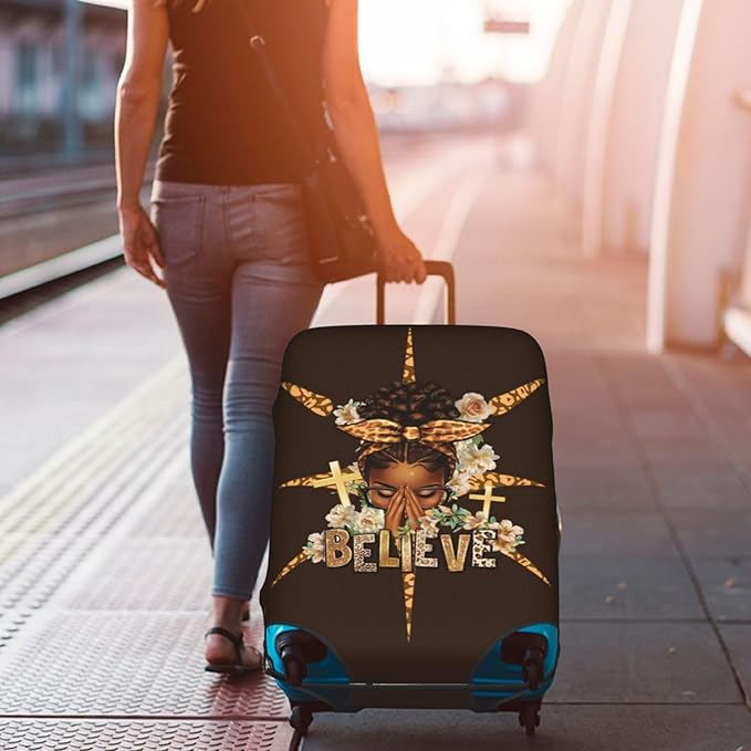 Travel Suitcase Protector African American Girl Elastic Protective Washable Luggage Cover With Concealed Zipper Suitable For 18-32 Inch(L (for 25-28 inch luggage))