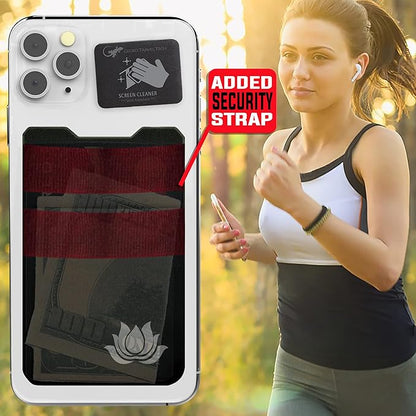 Gecko Travel Tech Double Pocket - Adhesive Card Holder - Cell Phone Pouch - Stick on Spandex Pocket - Carry Credit Cards and Cash (Lotus)
