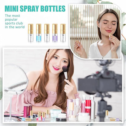 Zhehao 50 Pcs Mini Spray Bottles 2 ml Clear Glass Perfume Bottles Refillable Fine Mist Perfume Atomizer Portable Empty Sample Containers for Cleaning, Essential Oils, Travel (Gold Cap)