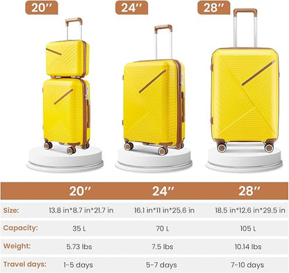 Merax Luggage 4 Piece Set Hardside Expandable Suitcase Set with Case,Travel Luggagewith Spinner Wheels,Airplane Approved Carry On Luggage Sets,Yellow,14/20/24/28