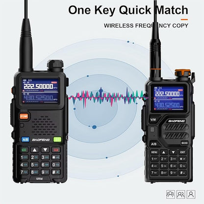 BAOFENG Radio 5RM 10W Ham Radio Long Range Handheld Multi-Band Two Way Radio NOAA FM AM(Airband) Receiver Walkie Talkies (Upgrade of UV-5R), Copy Frequency 999CH,Type C,Programming Cable,Speaker Mic