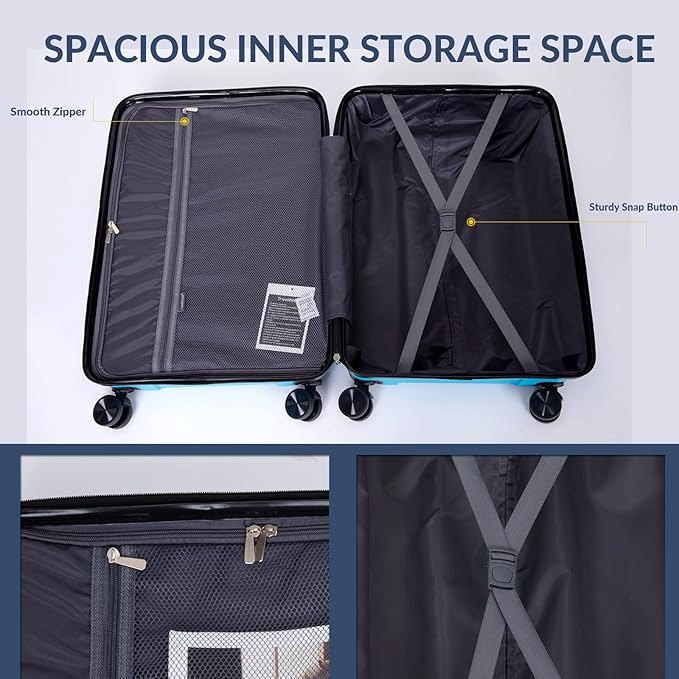 Travelhouse Luggage Sets, Expandable Hardside Suitcases 24in/28in, Carry on 20in,3 Piece Set Travel Luggages Clearance with Double Spinner Wheels TSA Lock Lightweight (Blue-31)