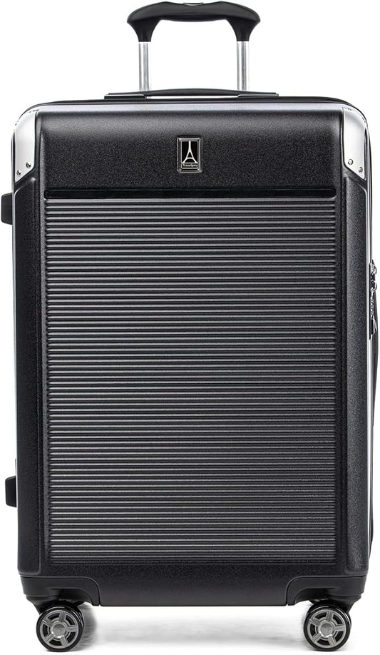 Travelpro Platinum Elite Hardside Expandable Checked Luggage, 8 Wheel Spinner, TSA Lock, Hard Shell Polycarbonate Suitcase, Shadow Black, Checked Medium 25-Inch