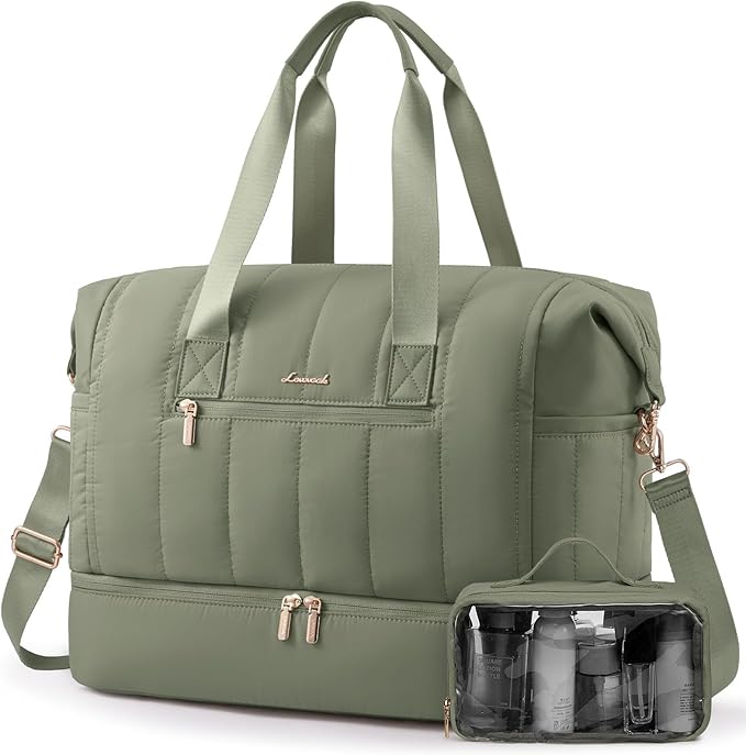 LOVEVOOK Travel Duffle Bag,Puffer Weekender Bags For Women with Shoe Compartment,42L Carry On Duffel Bags For Airplanes,Hospital Bag for Labor and Delivery,Overnight Bag2Pcs Set