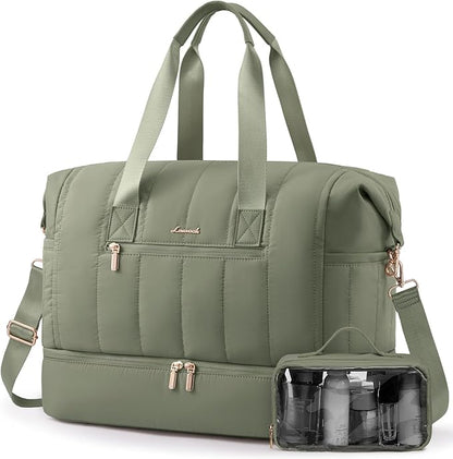 LOVEVOOK Travel Duffle Bag,Puffer Weekender Bags For Women with Shoe Compartment,42L Carry On Duffel Bags For Airplanes,Hospital Bag for Labor and Delivery,Overnight Bag2Pcs Set