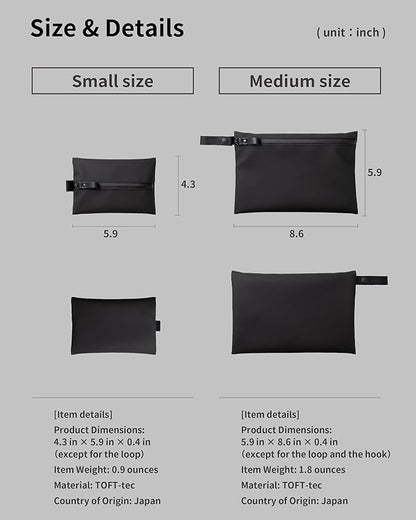 Water-Resistant Zipper Pouch, Made in Japan, Multipurpose Organizer with Pockets for Cords, Essentials, Toiletries, Cosmetics, and Travel Accessories, Eco & Durable Materials, TOFTPOUCH, Medium, Black