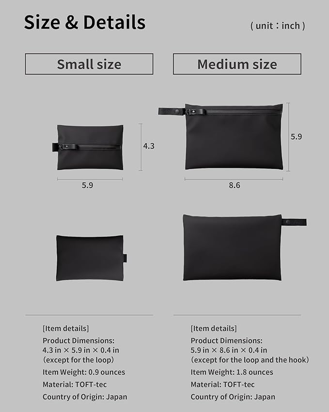 Water-Resistant Zipper Pouch, Made in Japan, Compact Organizer for Cords & Essentials, Multipurpose Bag for Cosmetics, Travel Accessories & Toiletries, Eco & Durable Materials, TOFTPOUCH, Small, White