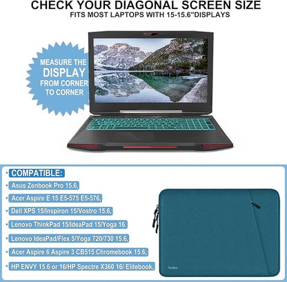 Laptop Sleeve 15.6 inch, Shockproof Protective Computer Sleeve Cover with Accessories Pocket, Water Resistant Traveling Carrying Laptop Bag Compatible for MacBook Dell HP Acer Asus Lenovo, Cyan