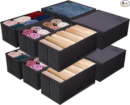 Drawer Organizer Set for Baby Clothes, Nursery Dresser Storage, Closet Dividers for Socks, Underwear, Bra (Black, 12 pcs)