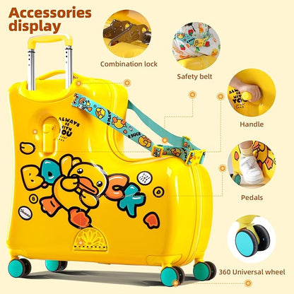 Kids' Lightweight Ride on Luggage with Spinner Wheels & Foldabe Design (Yellow Green Mint, 20"+ Aged 1-3 Toddler)