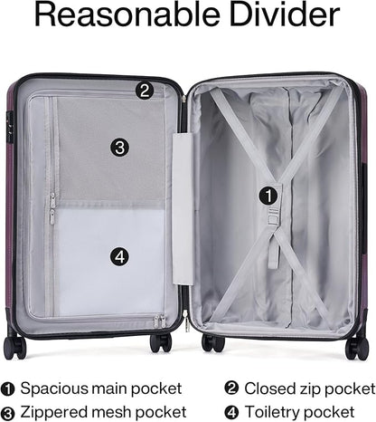 Hanke 24 Inch Expandable Checked Luggage Lightweight PC Hard Case luggage Suitcases with Wheels Travel Luggage Rolling Large Suitcase Travel Luggage Bag for Go To University (Purple)