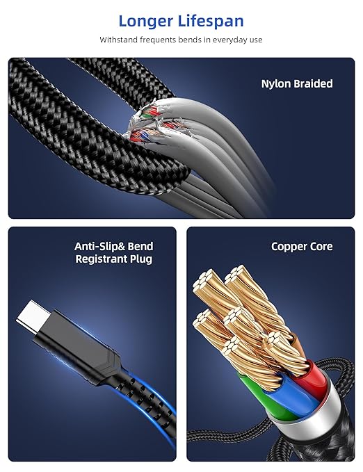 USB C Cable Fast Charging 6.6FT, 5A 100W 65W 45W 40W 30W USB-C to USBC Cable,Bend Resistant Braided PD Charge Cord for Dell for ASUS Laptop for iPhone 17 Pro Max 16 16e 15 Galaxy S25 A17 for iPad A16