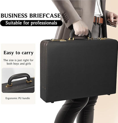 Briefcases for Men, Professional Leather Briefcase with Lock, Hard Shell Business Brief Case, Durable Executive Attache Case for Laptop Documents, Mens Hard Briefcase for Work Office Travel