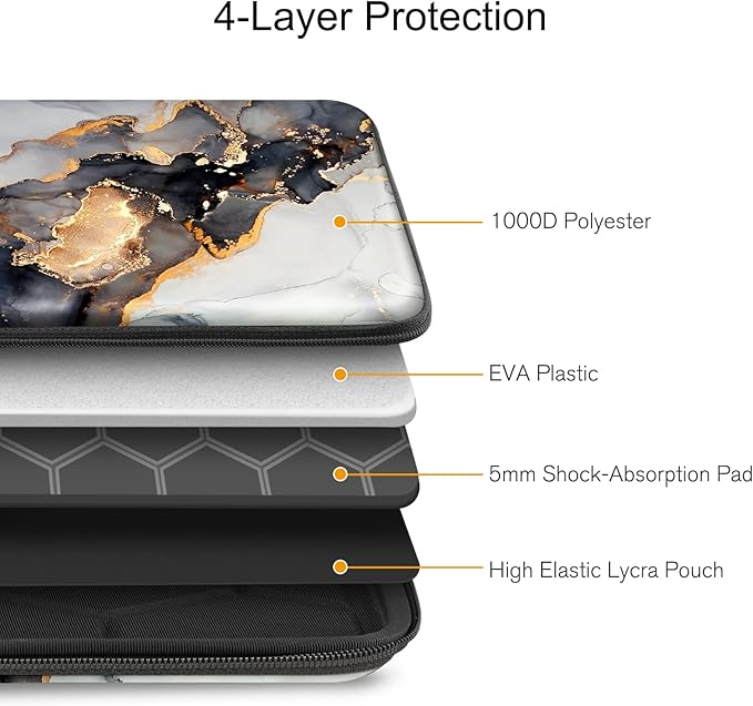 FINPAC Hard Laptop Sleeve Case for 13 inch MacBook Air M4 2025 A3240 M3 2024 A3113, 14 inch MacBook Pro M5/M4/M3/M2 A3434 A3401, 13" Air/Pro, Waterproof Case for Dell, Surface Laptop, Cloudy Marble