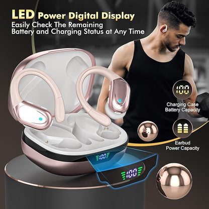 Wireless Earbuds, Sports Bluetooth Headphones, 80Hrs Playtime Ear Buds with LED Power Display, Noise Canceling Headset, IPX7 Waterproof Earphones for Workout/Running