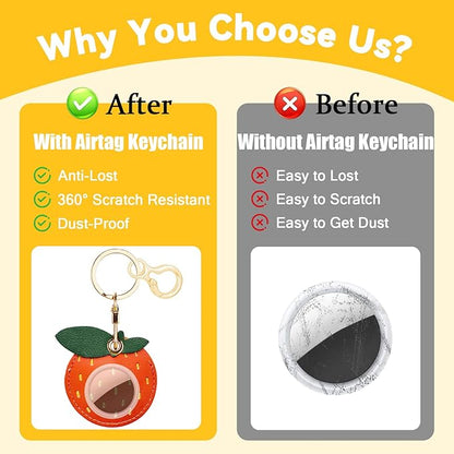 Leather Keychain for Airtag, Cute Protective Keychain Holder Compatible with Apple Air Tag,GPS Item Tracker Case Cover for Keys,Bags,Pets,Luggage(Orange)