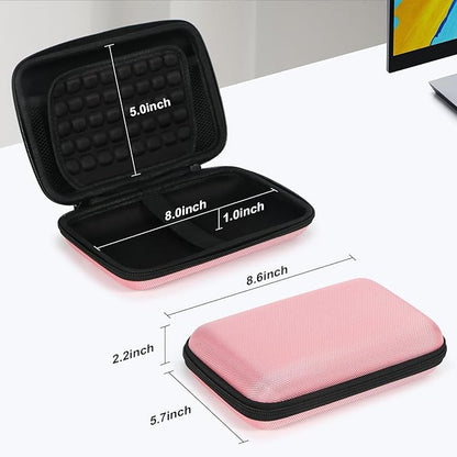 Large Hard Shell Carrying Case for External Hard Drive, Power Bank, Charger, Cable, Heart Monitor, Cell Phone, Electronic Accessories Organizer - Pink Storage Pouch Travel Bag for Girls, Women, Lady