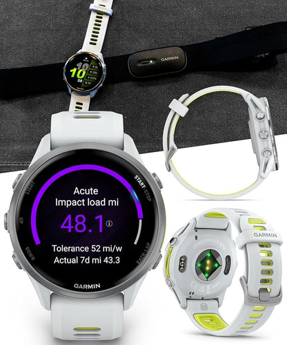 Wearable4U Garmin Forerunner 970 Titanium Smartwatch with Whitestone Case and Whitestone/Translucent Amp Yellow Band, AMOLED Display with Garmin HRM 600 S Power Bank Bundle