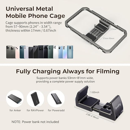 SmallRig Universal Phone Video Rig Kit for iPhone, Smartphone and Cameras, Phone Stabilizer Rig w/Tripod Microphone LED Light Side Handle Power Bank Holderm, for Vlogging & Live Streaming