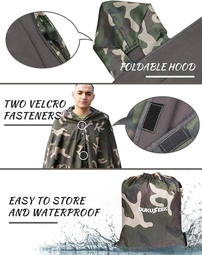 DUKUSEEK Hooded Stadium Blanket, Camouflage Waterproof Windproof Outdoor Fleece Blanket - Large (79x56), Portable, Wearable, Warm for Outdoor Hunting, Sporting Events…