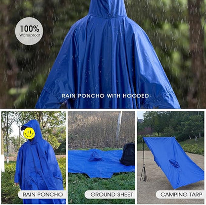 Cosmine Hooded Rain Poncho for Adult with Pocket, Waterproof Lightweight Unisex Raincoat Jacket for Hiking Camping Emergency