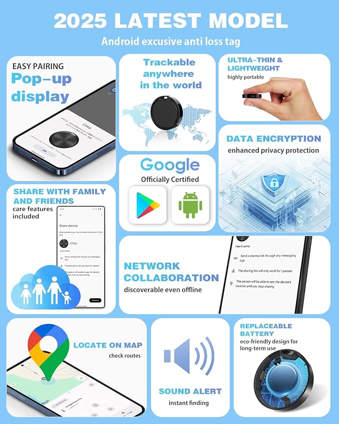 Air Tags for Android,Air Tags-2 Pack Android,Air Tracker Tags with 2 Case,2 Year Battery Life,Google Find Trackers for Google'S Find Hub App,IP65 Waterproof Luggage Tracker Tags for Keys,Suitcases