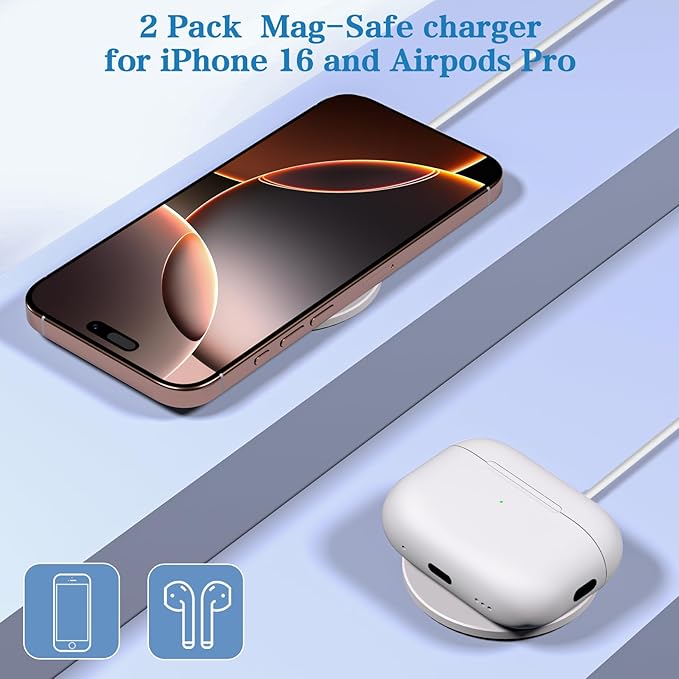 Magnetic Wireless Charger 10FT 2Pack Apple Magsafe Charger,Fast Mag-Safe Charging Wireless iPhone Charger Pad with Charging Plug for iPhone 16Pro Max/16Pro/16Plus/15Pro Max/15/14/13/12/AirPods3/Pro 2