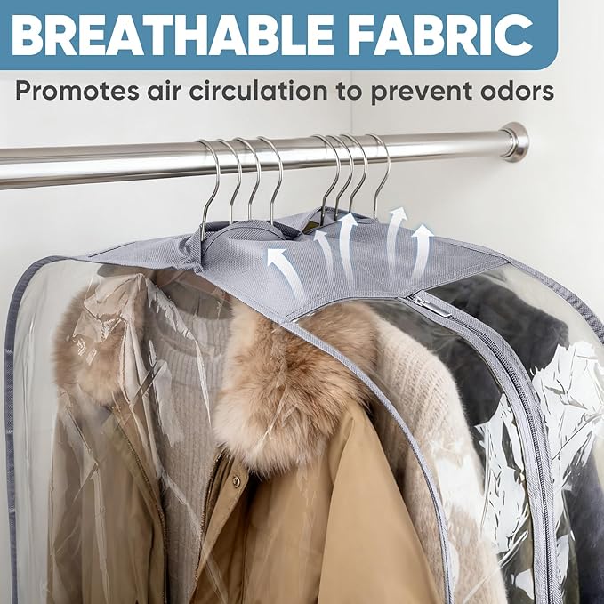 BALEINE 40'' Clear Garment Bags for Hanging Clothes, 10.5'' Wide PEVA Suit Bag for Closet Clothes Dresses Coat (Clear, 9PK)