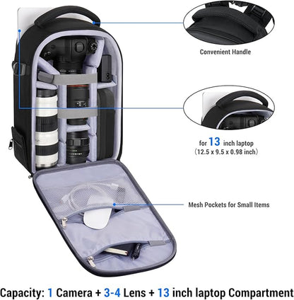 MOSISO Camera Backpack,DSLR/SLR/Mirrorless Photography Camera Bag Full Open Waterproof Hardshell Bag with Insert&Tripod Holder&Laptop Compartment Compatible with Canon/Nikon/Sony, Black