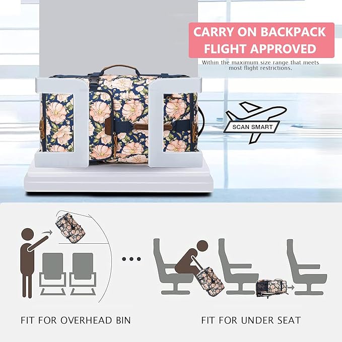 G-FAVOR Travel Backpack for Women, 40L Carry On Backpack Flight Approved Convertible Duffel Bag Backpack Fit for 17.3 Inch Laptop Bag, Floral