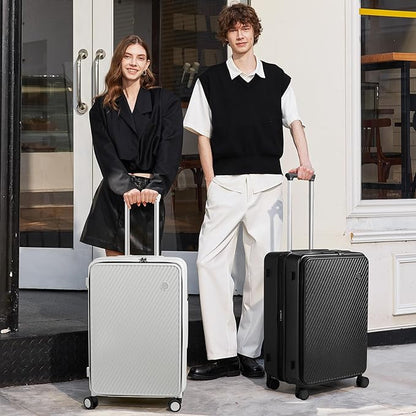 mixi 24 Inch Large Expandable Checked Luggage PC Hard Shell Suitcase Top Opening Rolling Travel Suitcases with Spinner Wheels & TSA Lock, Black