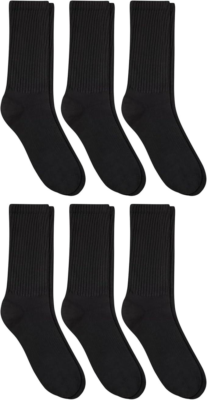 Hanes Unisex Plain White Socks Pack or Plain Black Socks Pack, Men's, Women's & Teen Sizes, Crew and Ankle 6-Packs