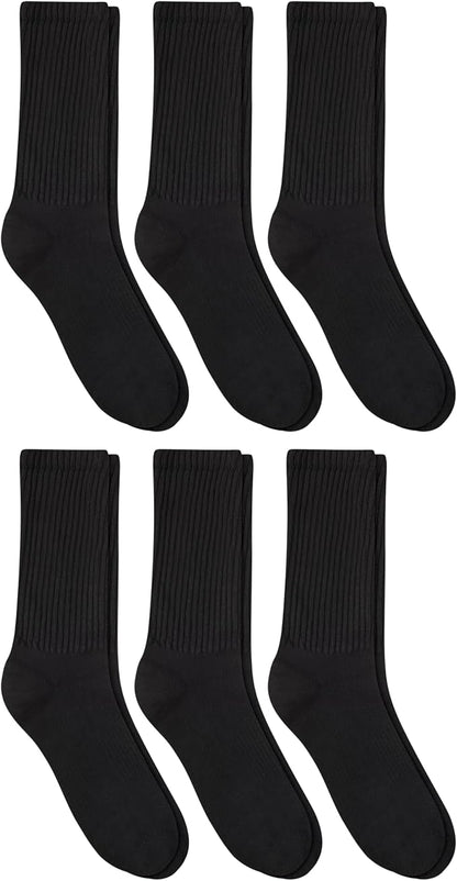 Hanes Unisex Plain White Socks Pack or Plain Black Socks Pack, Men's, Women's & Teen Sizes, Crew and Ankle 6-Packs