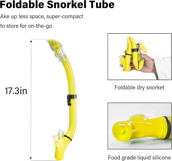 Kids Snorkeling Set Children Mask Fin Snorkel Set Snorkeling Gear Snorkel Mask + Adjustable Swimming Kids Flippers+ Dry Snorkel Tube + Travel Bags