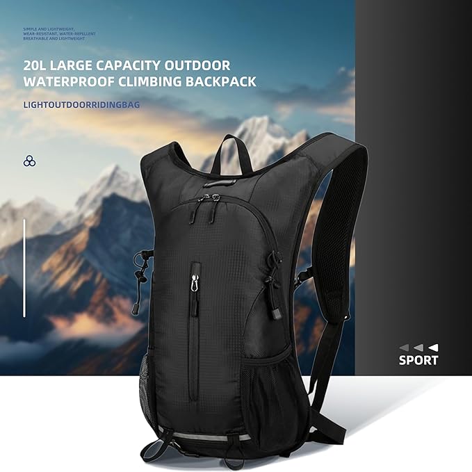 25L Ultralight Lightweight Waterproof HikingBackpack Foldable Travel Camping Hiking Outdoor Sports Backpack Daypack with reflective strips(black)