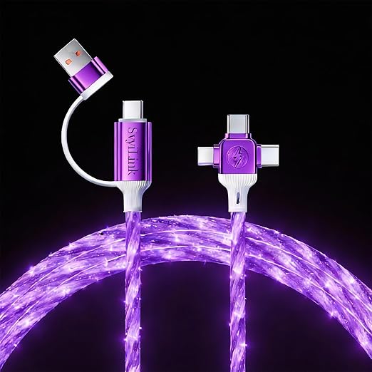 USB Cable PD Fast Charger Lighted Up(USB 6IN1 Starry Purple) Mobile Phone Data Cable,Fast Charging Cable,TPE Material,Compatible with Almost All Devices.