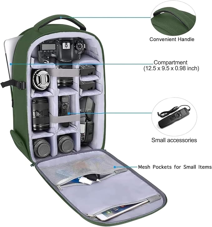 MOSISO Camera Backpack,DSLR/SLR/Mirrorless Photography Camera Bag Full Open Waterproof Hardshell Bag with Insert&Tripod Holder&Laptop Compartment Compatible with Canon/Nikon/Sony, Army Green